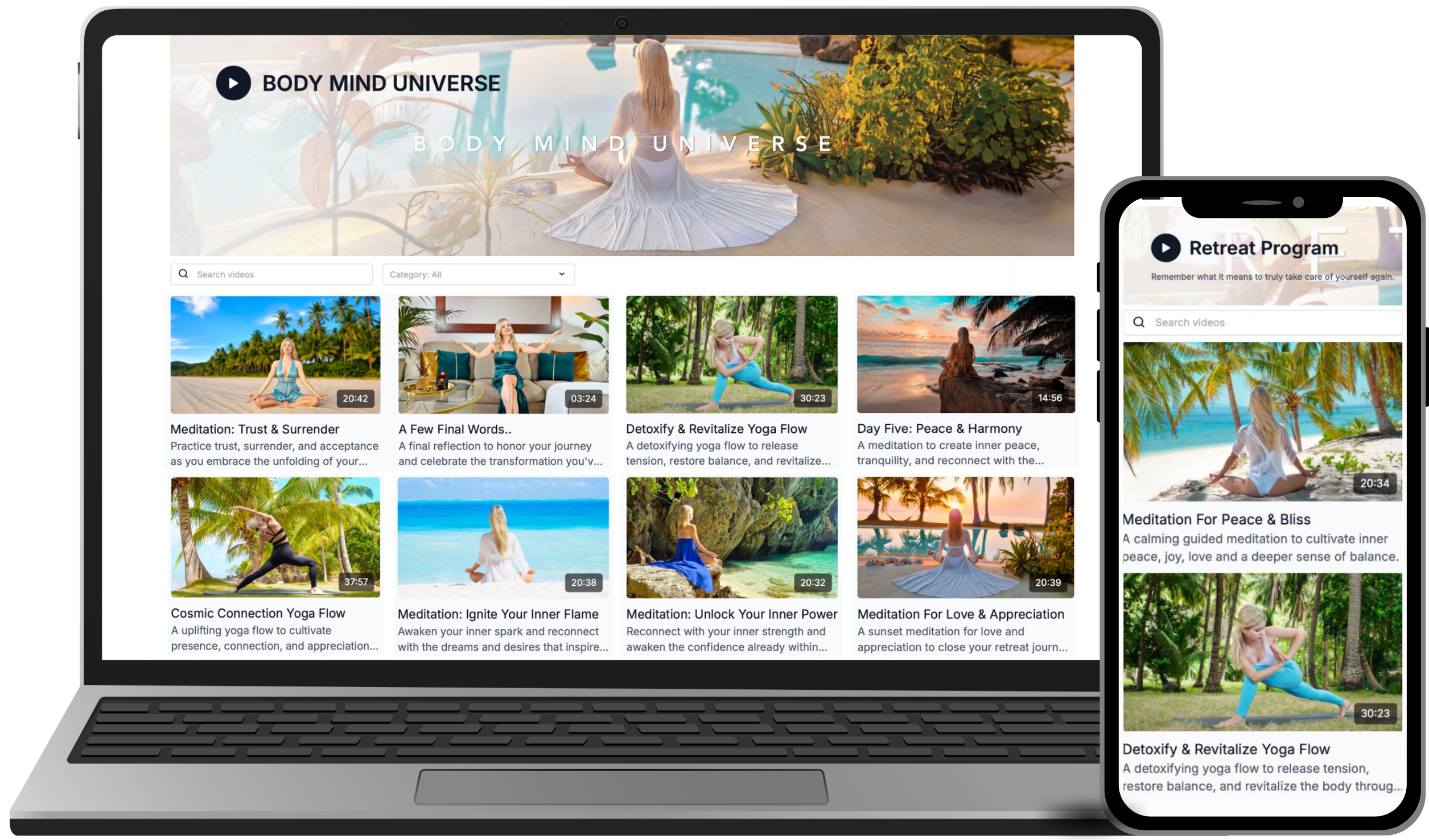 Body Mind Universe digital wellness library on laptop